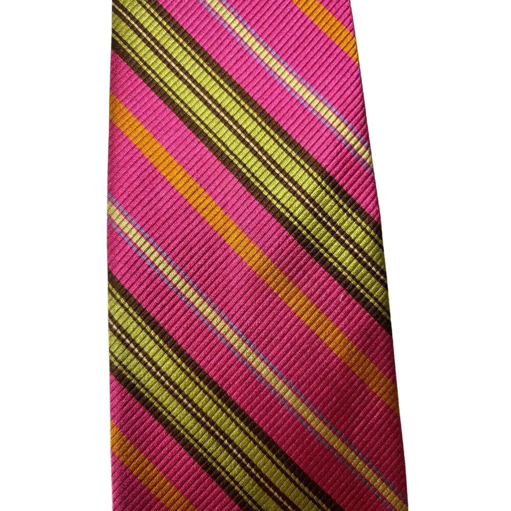 Robert Talbott Men's Silk Neck Tie Pink,Olive, Brown Striped Made in‎ USA